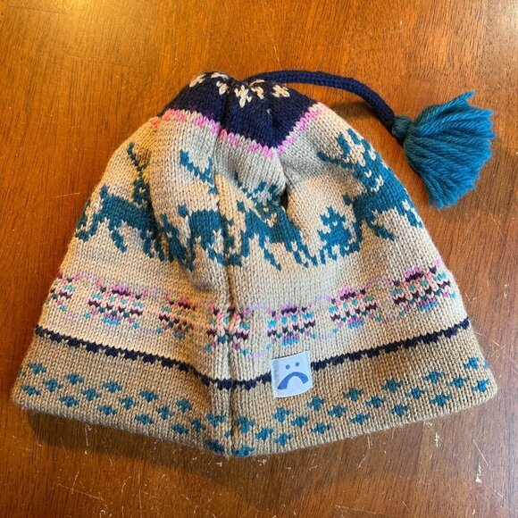 Mustash Hats 100% Wool Knit Nordic Beanie Tassel Alpine Ski Outdoors Fair Isle - Picture 5 of 9